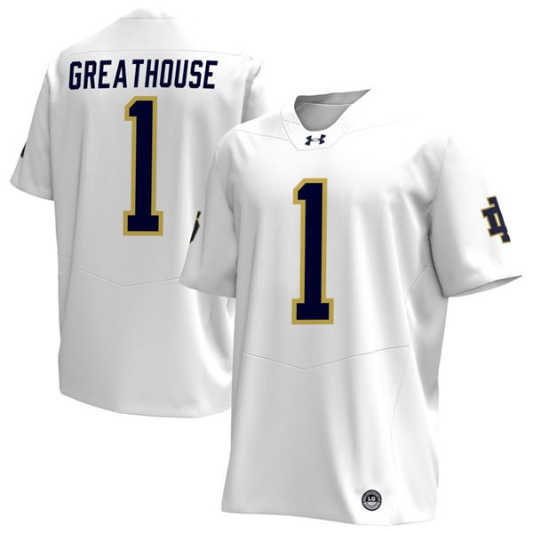  Mens Notre Dame Fighting Irish #1 Jaden Greathouse 2024 White With Name Player Football Jersey 