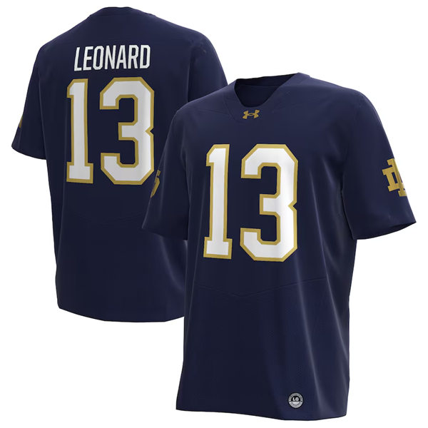  Mens Notre Dame Fighting Irish #13 Riley Leonard 2024 Navy With Name Player Football Jersey 