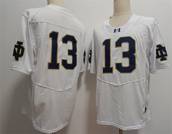  Mens Notre Dame Fighting Irish #13 Riley Leonard 2024 White Football Game Jersey 