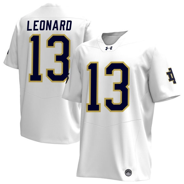  Mens Notre Dame Fighting Irish #13 Riley Leonard 2024 White With Name Player Football Jersey 