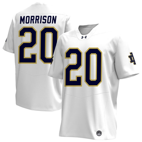  Mens Notre Dame Fighting Irish #20 Benjamin Morrison 2024 White With Name Player Football Jersey 