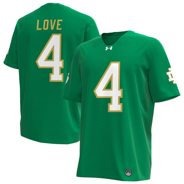  Mens Notre Dame Fighting Irish #4 Jeremiyah Love 2024 Green Alternate With Name Player Football Jersey 