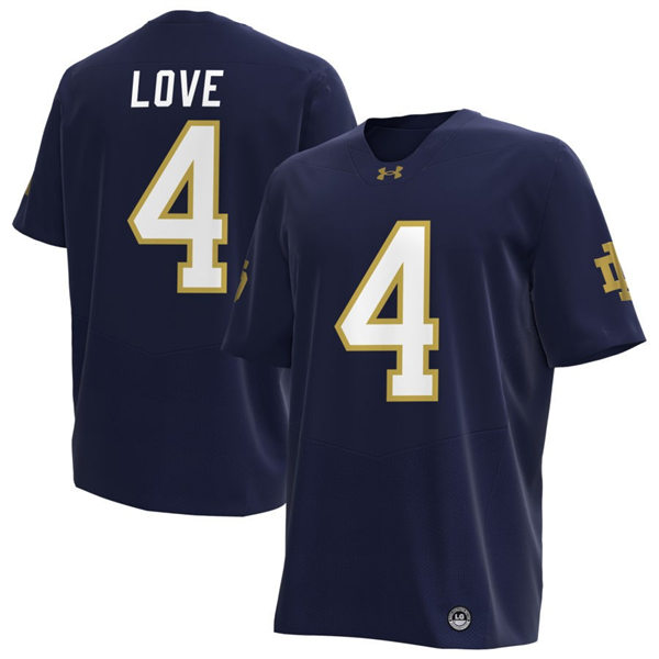  Mens Notre Dame Fighting Irish #4 Jeremiyah Love 2024 Navy With Name Player Football Jersey 