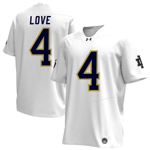  Mens Notre Dame Fighting Irish #4 Jeremiyah Love 2024 White With Name Player Football Jersey 