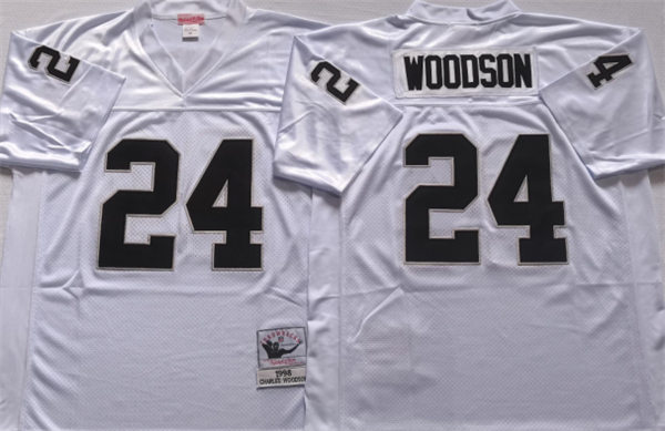  Mens Oakland Raiders #24 Charles Woodson 1998 White Mitchell&Ness Throwback Jersey 