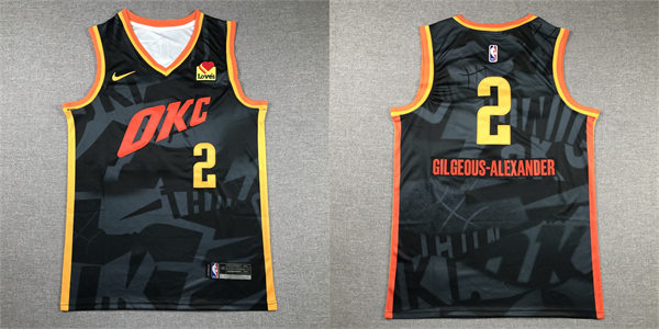  Mens Oklahoma City Thunder #2 Shai Gilgeous-Alexander Black 2023-24 City Edition Swingman Jersey 