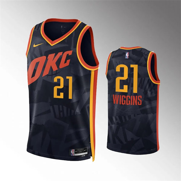  Mens Oklahoma City Thunder #21 Aaron Wiggins Black 2023-24 City Edition Swingman Jersey 