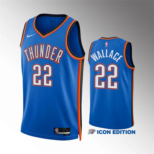  Mens Oklahoma City Thunder #22 Cason Wallace Blue Icon Edition Jersey 
