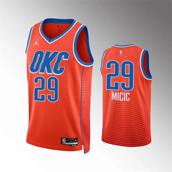  Mens Oklahoma City Thunder #29 Vasilije Micic Orange Statement Edition Jersey 