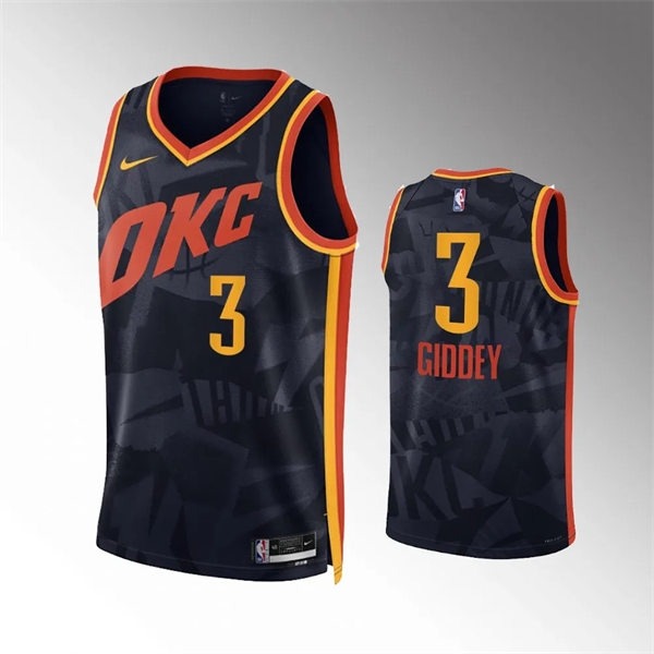  Mens Oklahoma City Thunder #3 Josh Giddey Black 2023-24 City Edition Swingman Jersey 