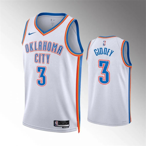  Mens Oklahoma City Thunder #3 Josh Giddey White Association Edition Jersey 