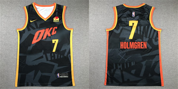  Mens Oklahoma City Thunder #7 Chet Holmgren Black 2023-24 City Edition Swingman Jersey 