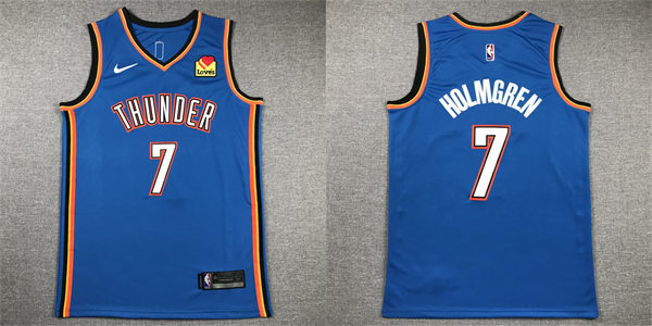  Mens Oklahoma City Thunder #7 Chet Holmgren Blue Icon Edition Jersey 
