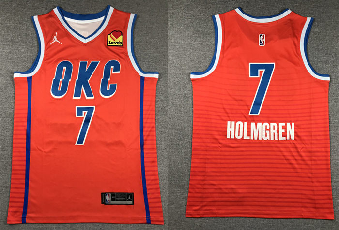  Mens Oklahoma City Thunder #7 Chet Holmgren Orange Statement Edition Jersey 