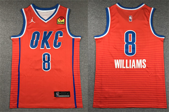  Mens Oklahoma City Thunder #8 Jalen Williams Orange Statement Edition Jersey 