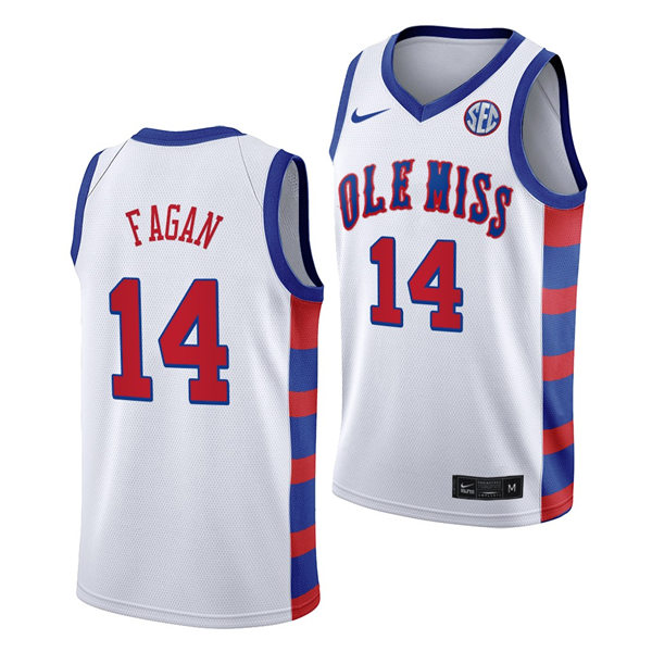  Mens Ole Miss Rebels #14 Tye Fagan Nike 2021 White 20th Anniversary Basketball Jersey