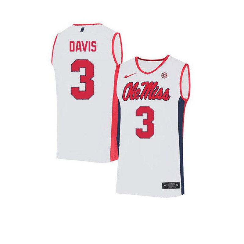  Mens Ole Miss Rebels #3 Terence Davis II Nike 2018 White Red Neck Ole Miss College Basketball Jersey