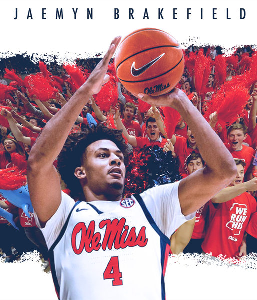  Mens Ole Miss Rebels #4 Jaemyn Brakefield Nike 2020 White Navy Neck Ole Miss College Basketball Jersey