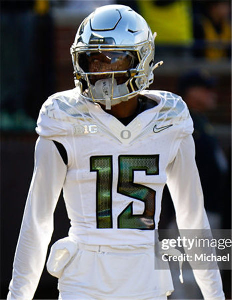  Mens Oregon Ducks #15 Tez Johnson 2024 BIG Ten Alternate Game Football Jersey  White 
