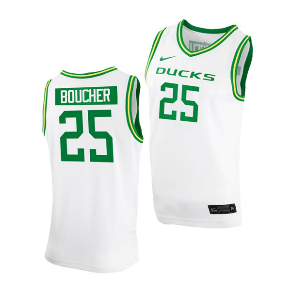  Mens Oregon Ducks #25 Chris Boucher Nike 2020 White Green College Basketball Game Jersey