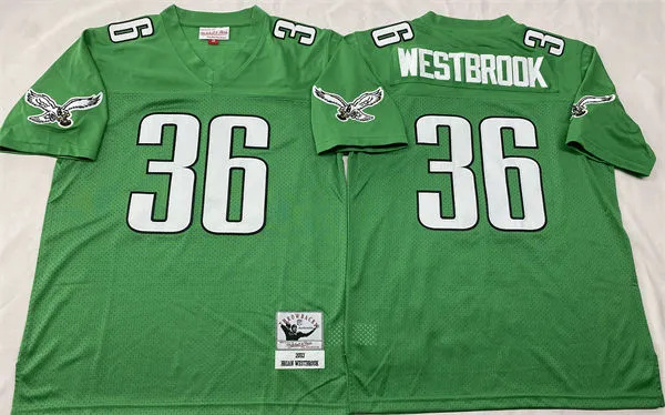  Mens Philadelphia Eagles #36 Brian Westbrook 2000 Kelly Green throwback Jersey 