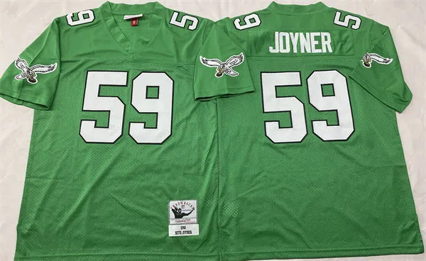  Mens Philadelphia Eagles #59 Seth Joyner 1990 Kelly Green throwback Jersey 