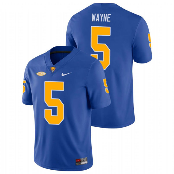  Mens Pittsburgh Panthers #5 Jared Wayne Royal College Football Game Jersey 