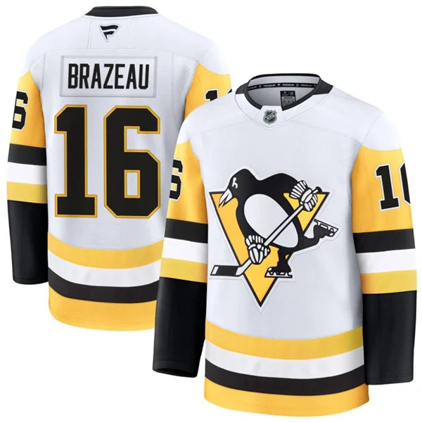  Mens Pittsburgh Penguins #16 Justin Brazeau Fanatics Away White Premium Player Jersey 