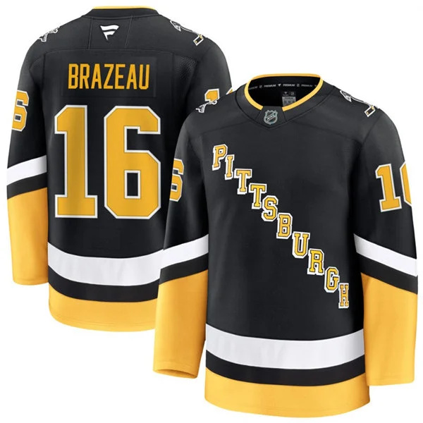  Mens Pittsburgh Penguins #16 Justin Brazeau Fanatics Black Alternate Throwback Jersey 