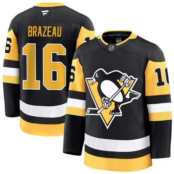  Mens Pittsburgh Penguins #16 Justin Brazeau Fanatics Home Black Premium Player Jersey 