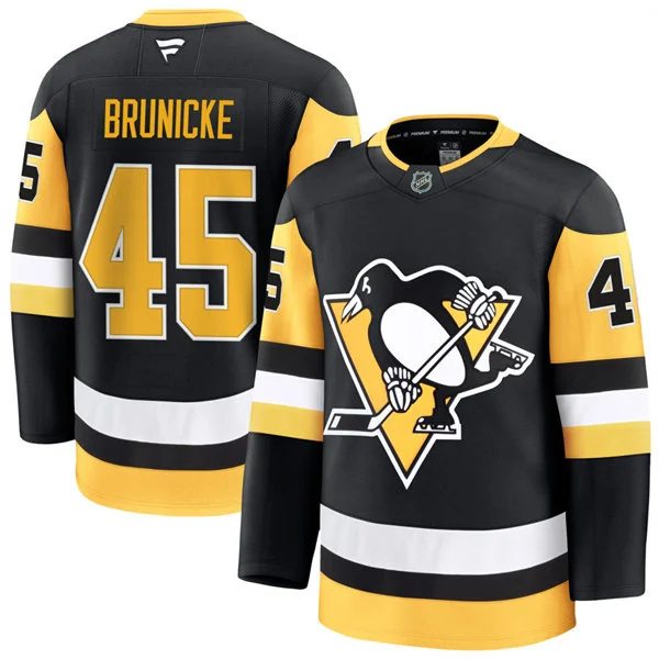  Mens Pittsburgh Penguins #45 Harrison Brunicke Fanatics Home Black Premium Player Jersey 