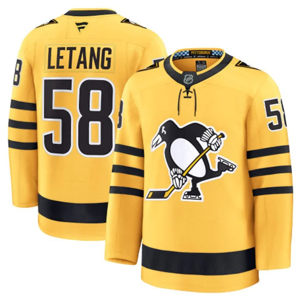  Mens Pittsburgh Penguins #58 Kris Letang Fanatics Gold Alternate Premium Player Jersey 