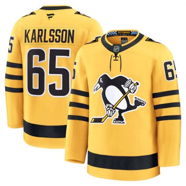  Mens Pittsburgh Penguins #65 Erik Karlsson Fanatics Gold Alternate Premium Player Jersey 