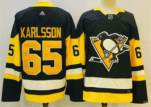  Mens Pittsburgh Penguins #65 Erik Karlsson adidas Home Black Player Jersey 