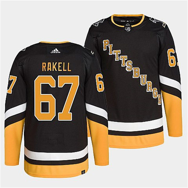  Mens Pittsburgh Penguins #67 Rickard Rakell Adidas Authentic Black 2021-22 Alternate Primegreen Pro Player Jersey 