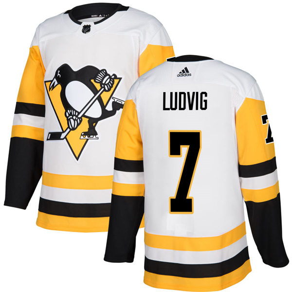  Mens Pittsburgh Penguins #7 John Ludvig adidas Away White Player Jersey 