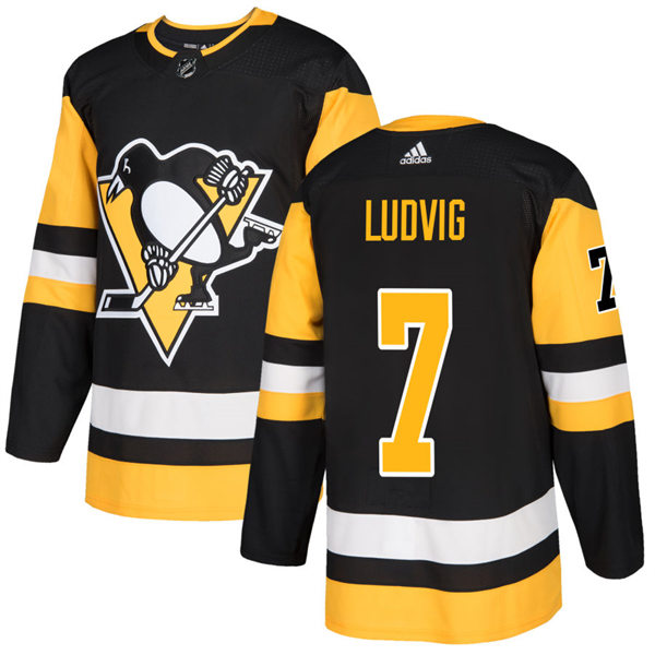  Mens Pittsburgh Penguins #7 John Ludvig adidas Home Black Player Jersey 