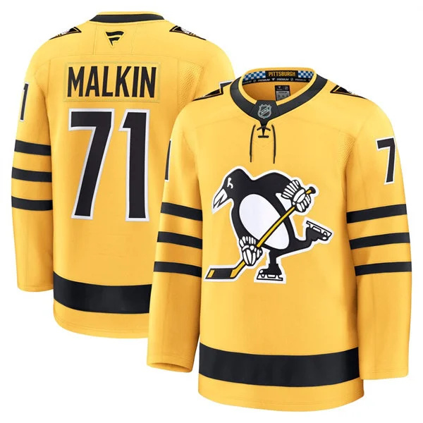  Mens Pittsburgh Penguins #71 Evgeni Malkin Fanatics Gold Alternate Premium Player Jersey 
