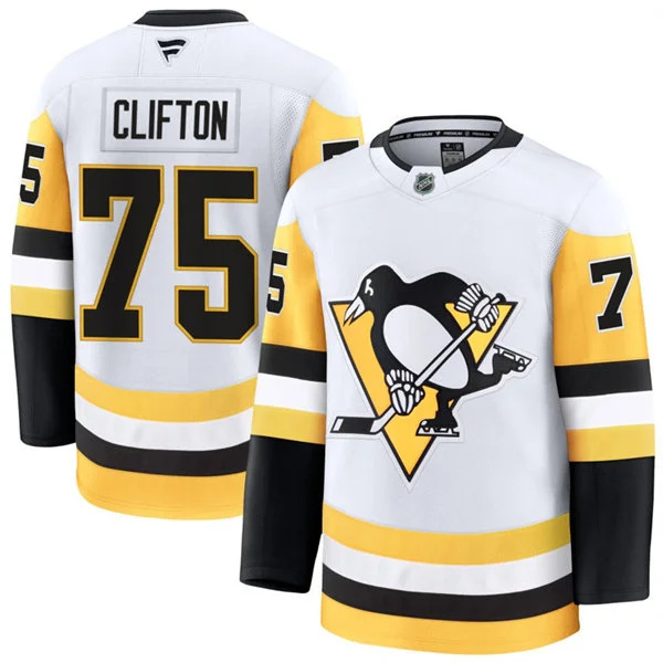  Mens Pittsburgh Penguins #75 Connor Clifton Fanatics Away White Premium Player Jersey 