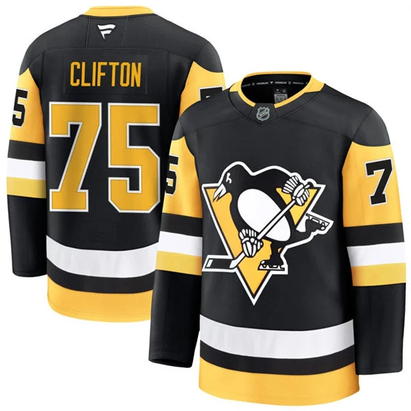  Mens Pittsburgh Penguins #75 Connor Clifton Fanatics Home Black Premium Player Jersey 