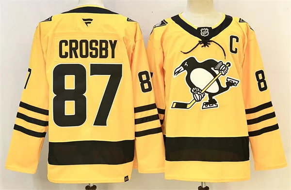  Mens Pittsburgh Penguins #87 Sidney Crosby Fanatics Gold Alternate Premium Player Jersey 