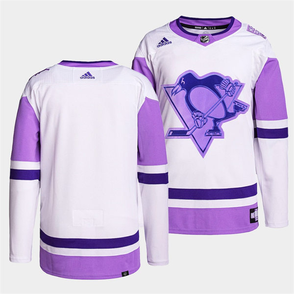  Mens Pittsburgh Penguins Blank White Purple Hockey Fights Cancer Primegreen Jersey 