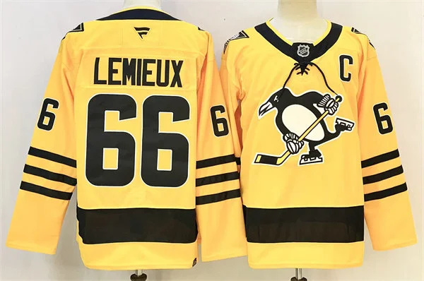  Mens Pittsburgh Penguins retired Player #66 Mario Lemieux Fanatics Gold Alternate Premium Player Jersey 