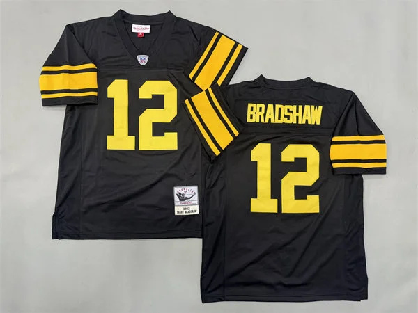  Mens Pittsburgh Steelers #12 Terry Bradshaw Black Gold Legacy Throwback Jersey 