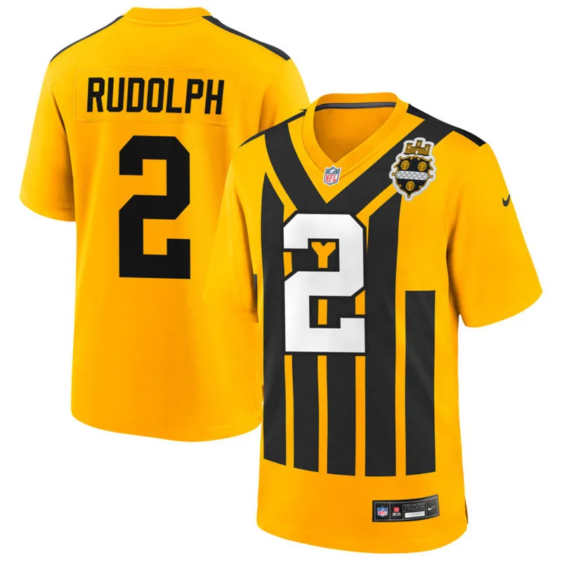  Mens Pittsburgh Steelers #2 Mason Rudolph Nike Gold Alternate 1933 Throwback Game Jersey 