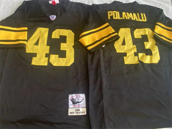  Mens Pittsburgh Steelers #43 Troy Polamalu Black Gold Legacy Throwback Jersey 