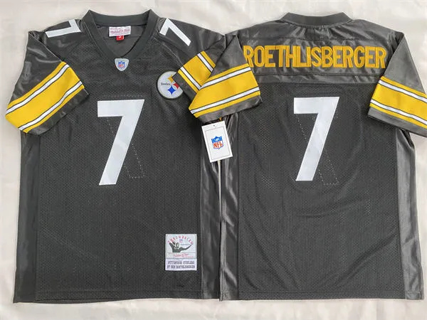  Mens Pittsburgh Steelers #7 Ben Roethlisberger Home Black Circular Number Throwback Jersey 