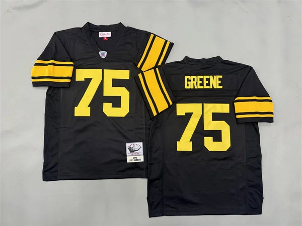  Mens Pittsburgh Steelers #75 Joe Greene Black Gold Legacy Throwback Jersey 