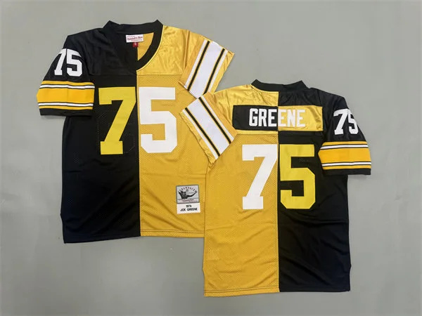  Mens Pittsburgh Steelers #75 Joe Greene Black Gold Split Two Tone Throwback Jersey 