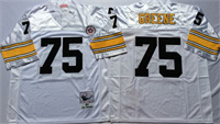  Mens Pittsburgh Steelers #75 Joe Greene White Mitchell & Ness Throwback Football Jersey 